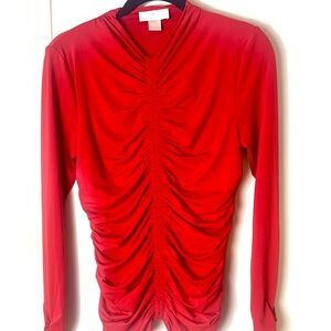Rachel Parcell Vibrant Red Ruched Long Sleeve Top. Size S